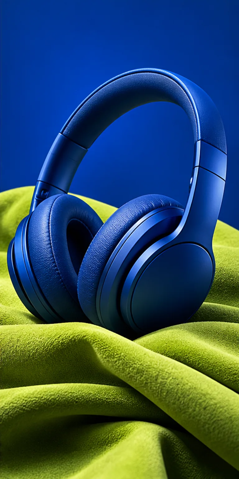 Example blue headphone campaign on a vivid green fabric set