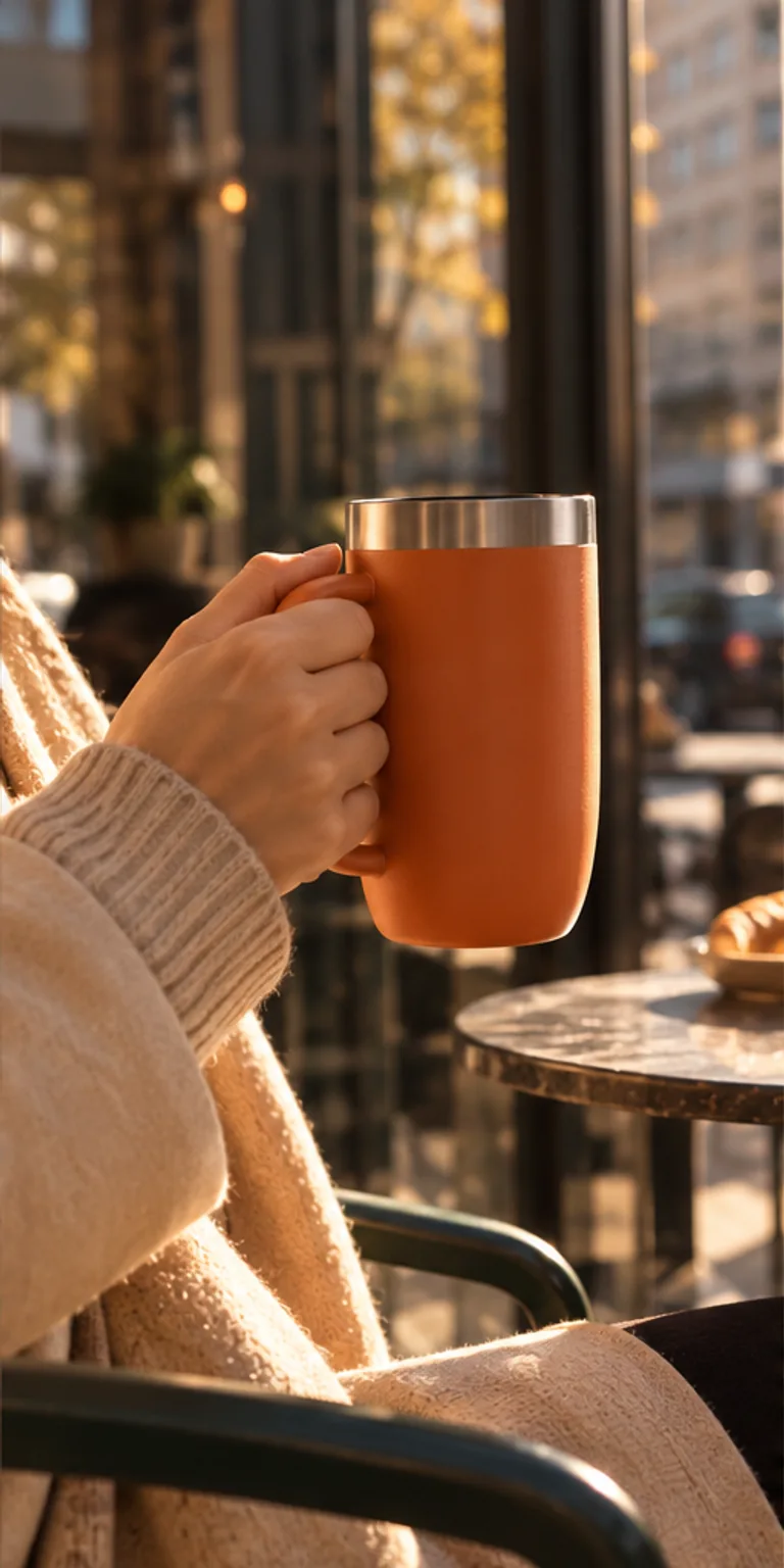 Example travel mug campaign in a café moment